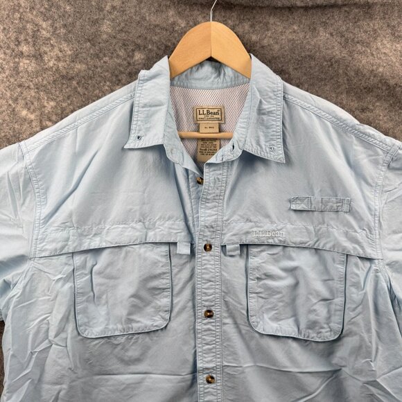LL Bean Shirt Mens XL Blue Nylon Button Up Vented Hiking Outdoor Camp Fishing - Picture 4 of 10